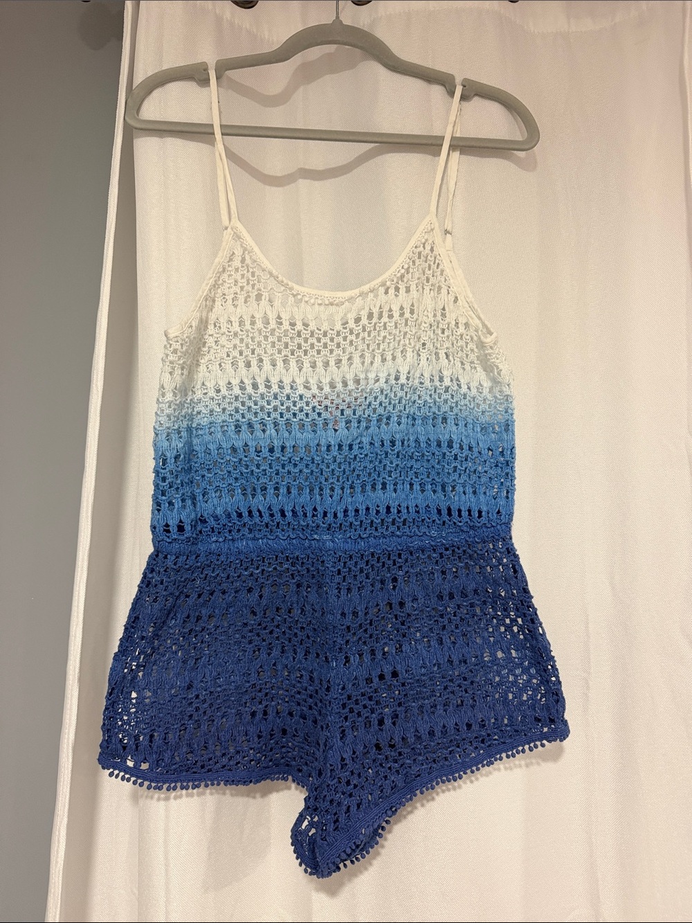 Crochet Ombre Blue & White One-Piece Coverup Romper